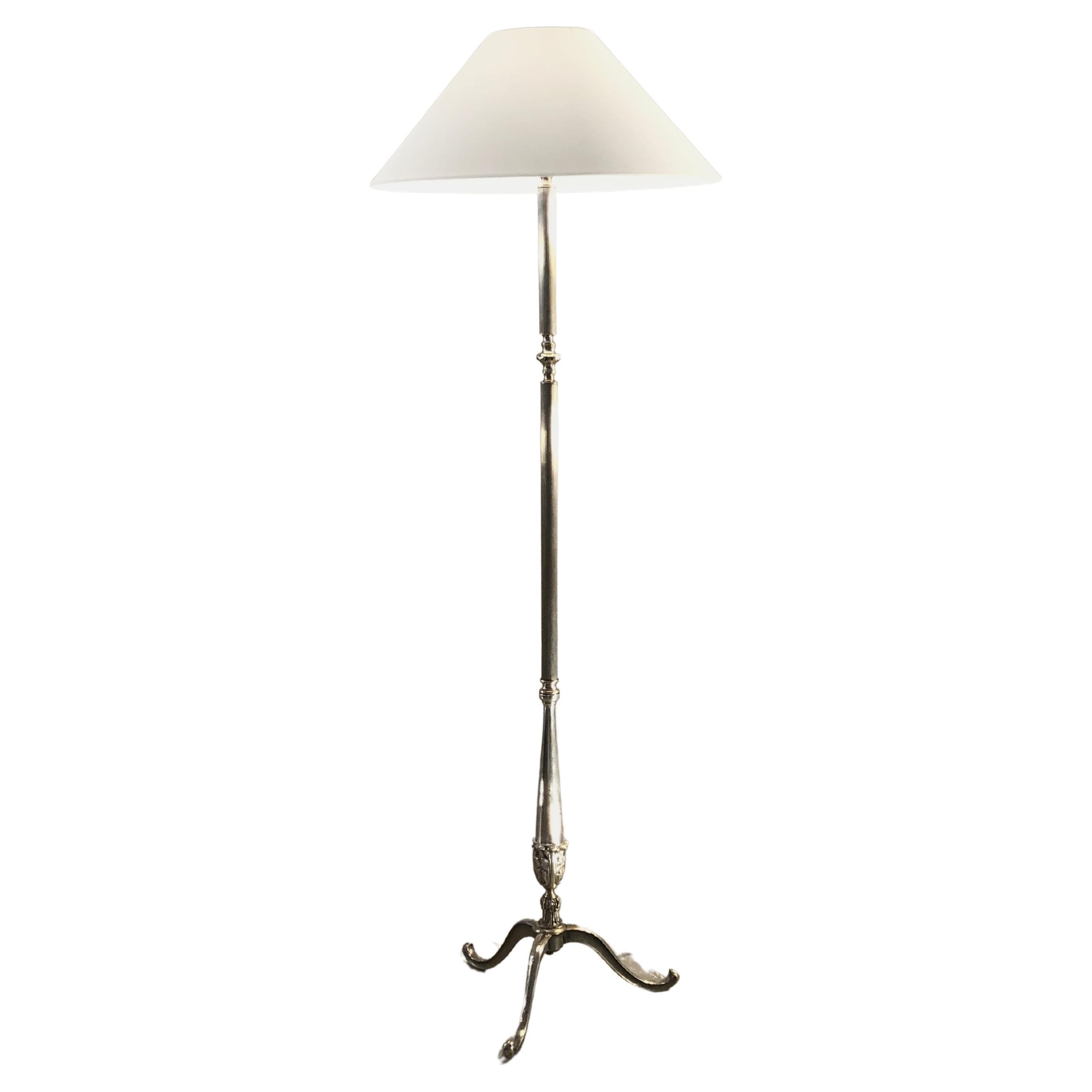 A SHABBY-CHIC Luxurious NEOCLASSICAL Silvered Bronze FLOOR LAMP, France 1970 For Sale