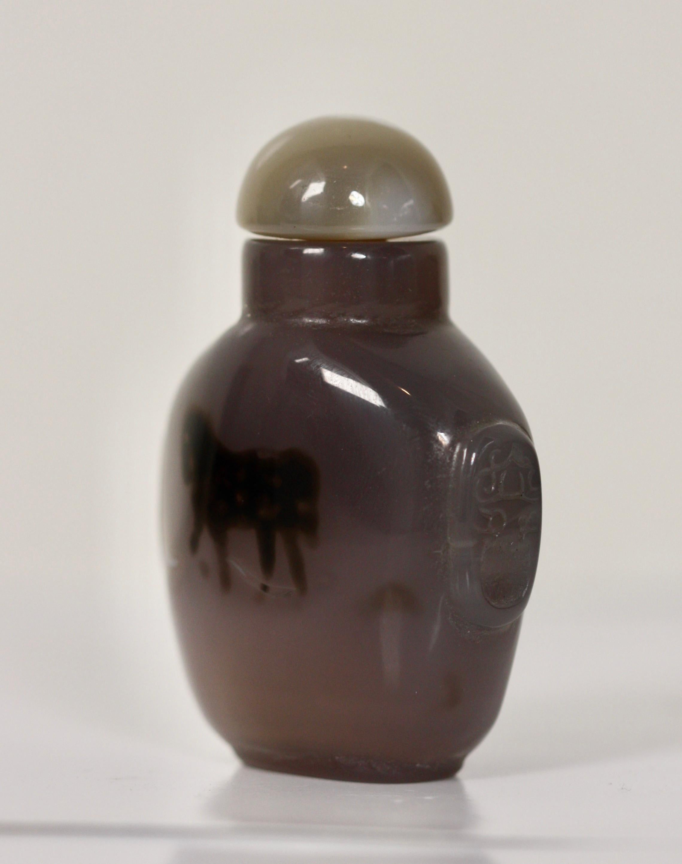 A Shadow Agate 'Horse' Snuff Bottle Chinese, Qing Dynasty 19th Century, In Good Condition For Sale In West Palm Beach, FL