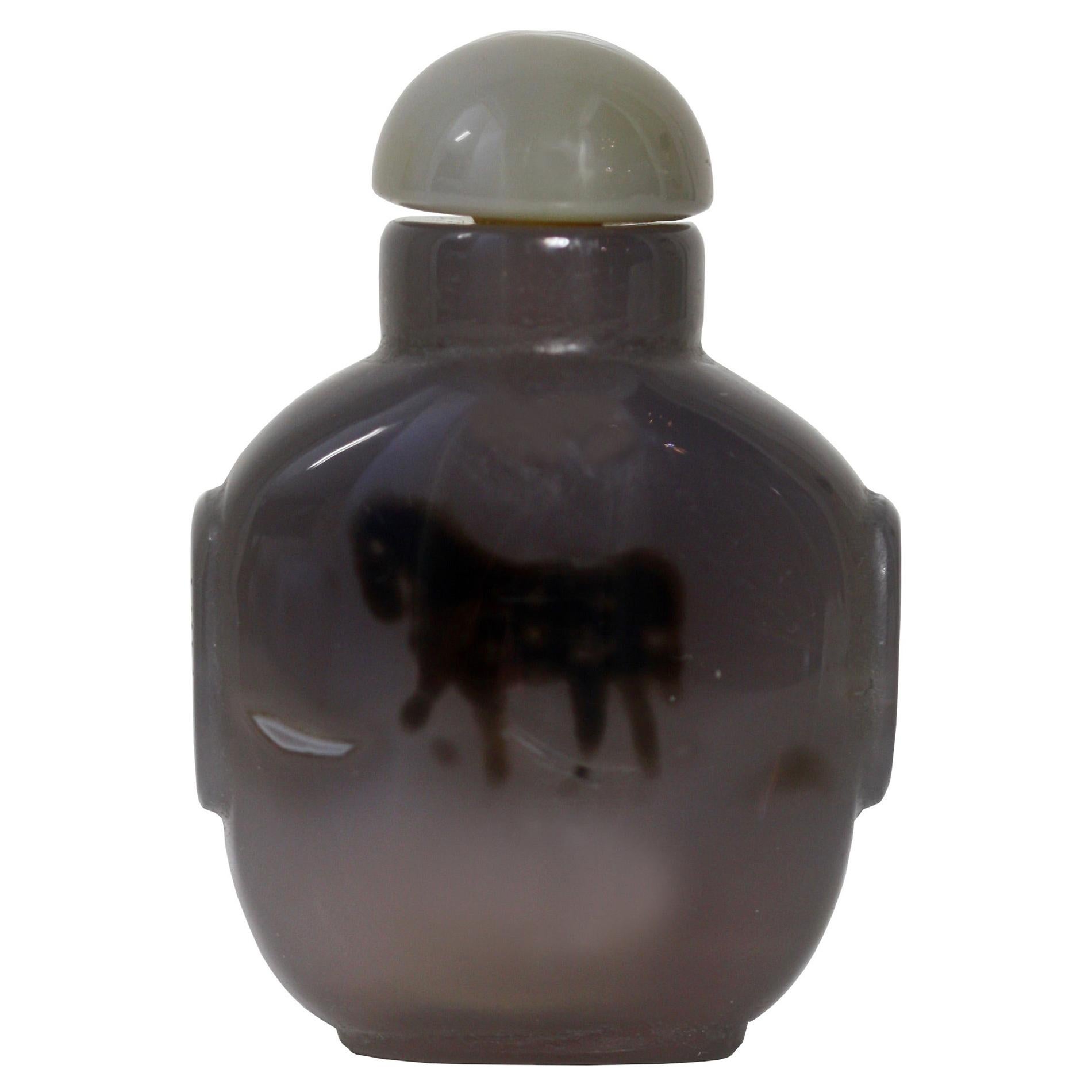 A Shadow Agate 'Horse' Snuff Bottle Chinese, Qing Dynasty 19th Century, For Sale