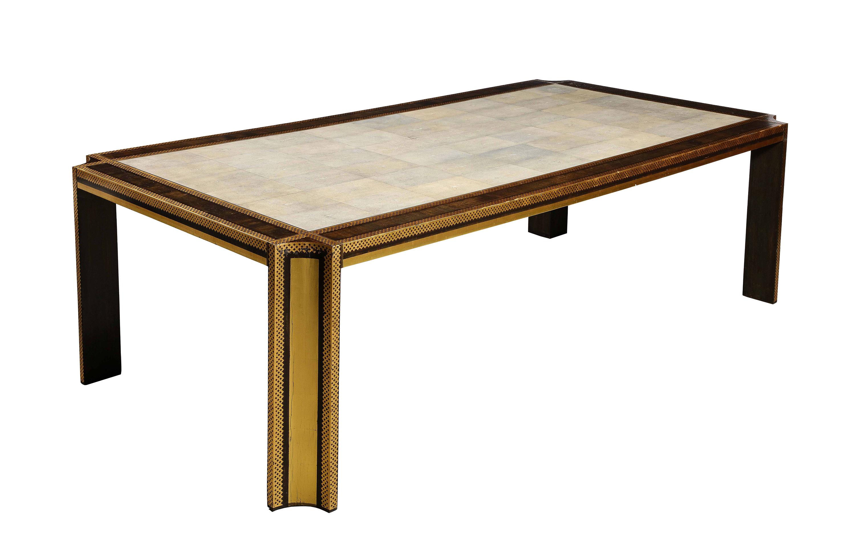 Embossed Shagreen and Gilt Stenciled Dining Table by Karl Springer For Sale