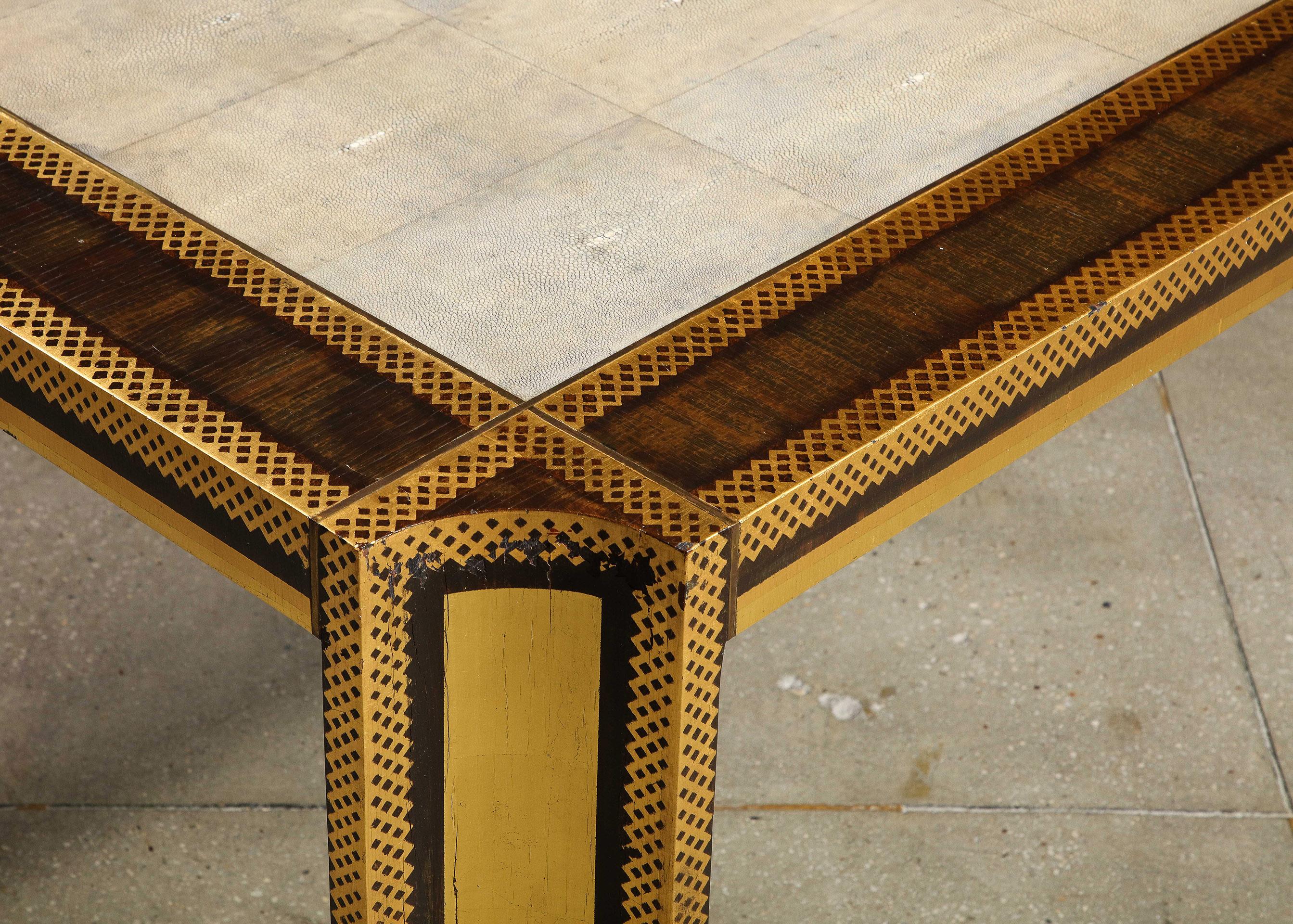 Shagreen and Gilt Stenciled Dining Table by Karl Springer For Sale 2