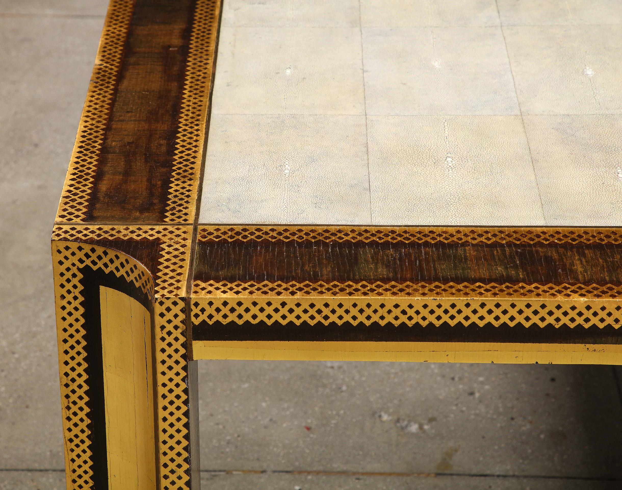Shagreen and Gilt Stenciled Dining Table by Karl Springer For Sale 3