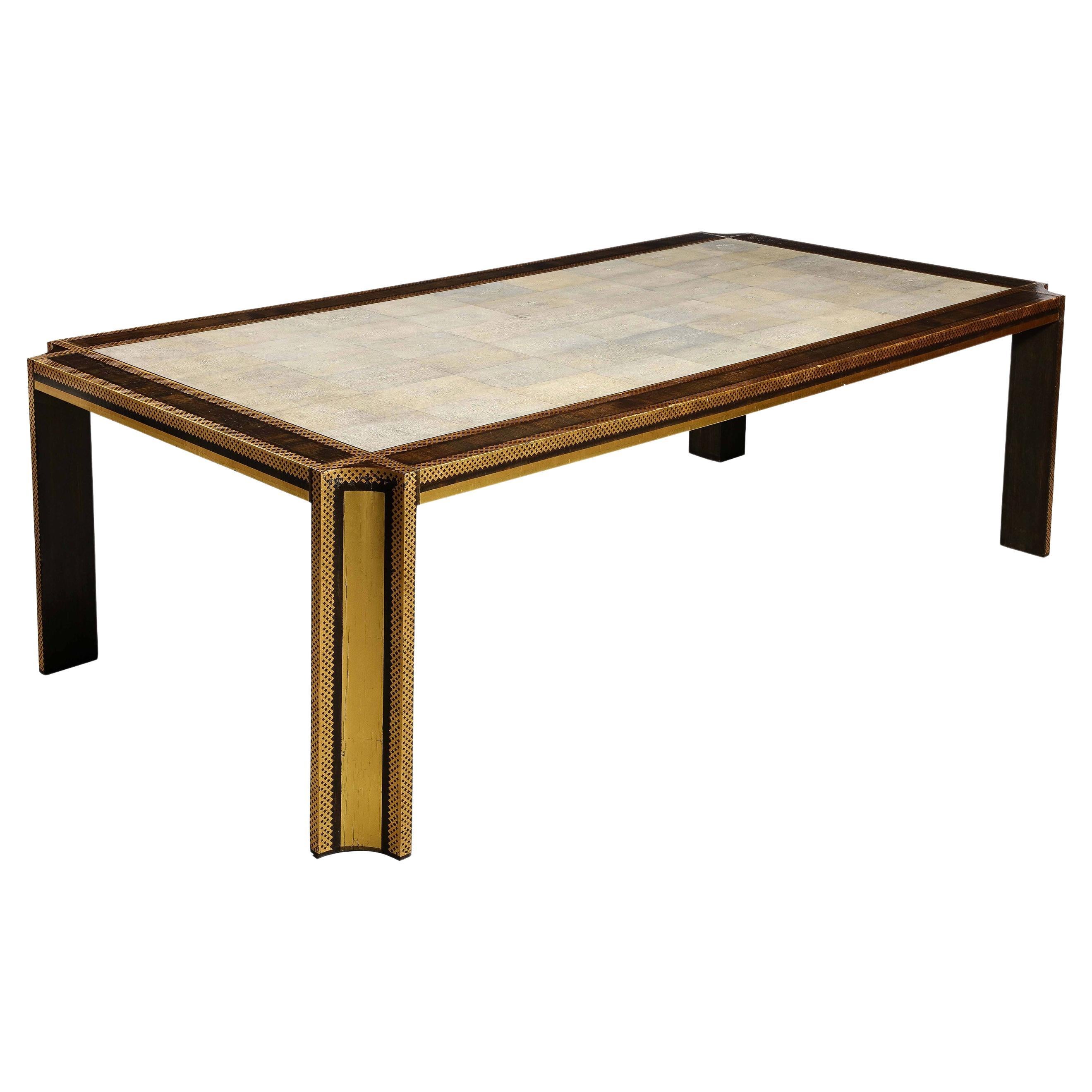 Shagreen and Gilt Stenciled Dining Table by Karl Springer For Sale