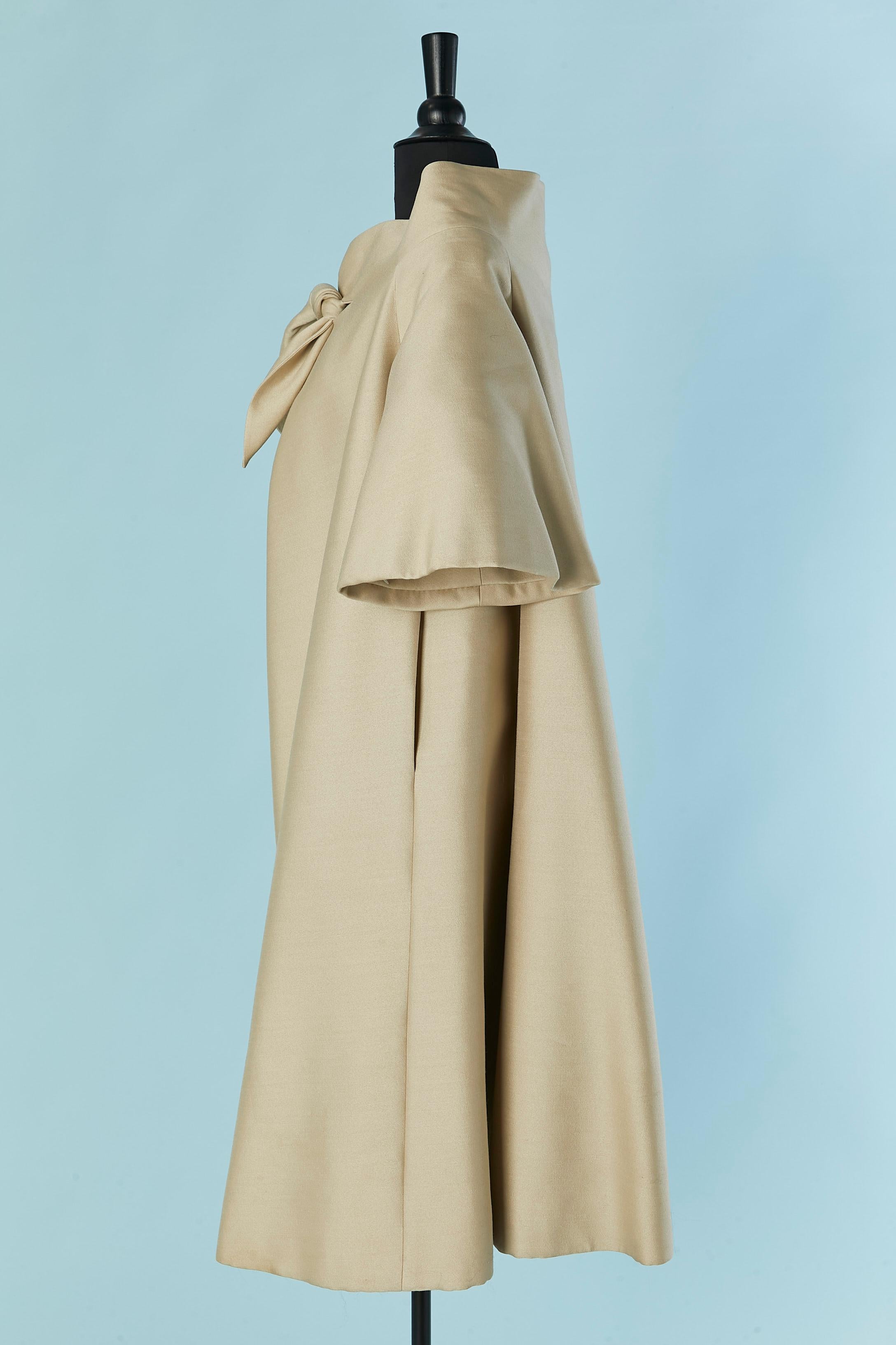 Women's A shape beige coat with bow on the top middle front ADRIAN / PAULINE TRIGERE For Sale