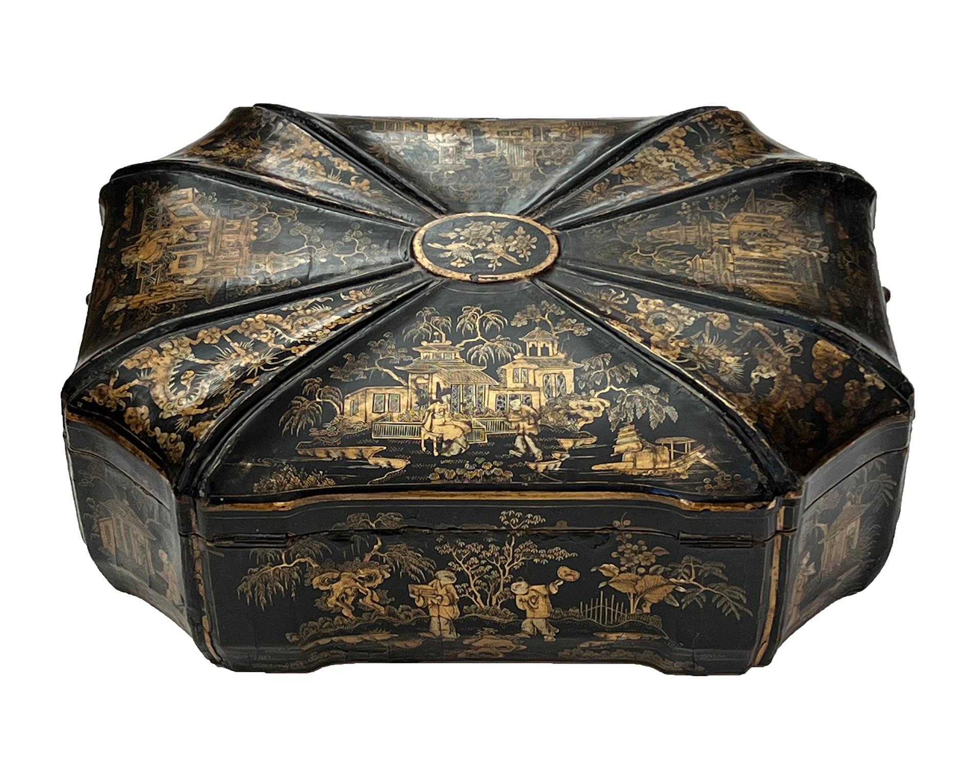 A Shapely 19th Century Chinese Export Black Lacquered Dressing Box In Good Condition For Sale In San Francisco, CA