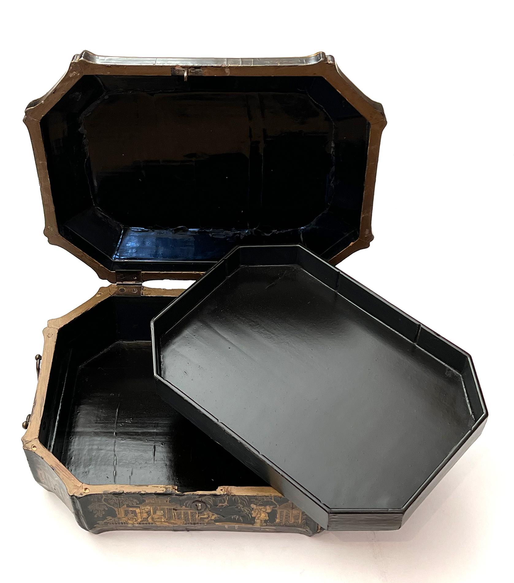Late 19th Century A Shapely 19th Century Chinese Export Black Lacquered Dressing Box For Sale