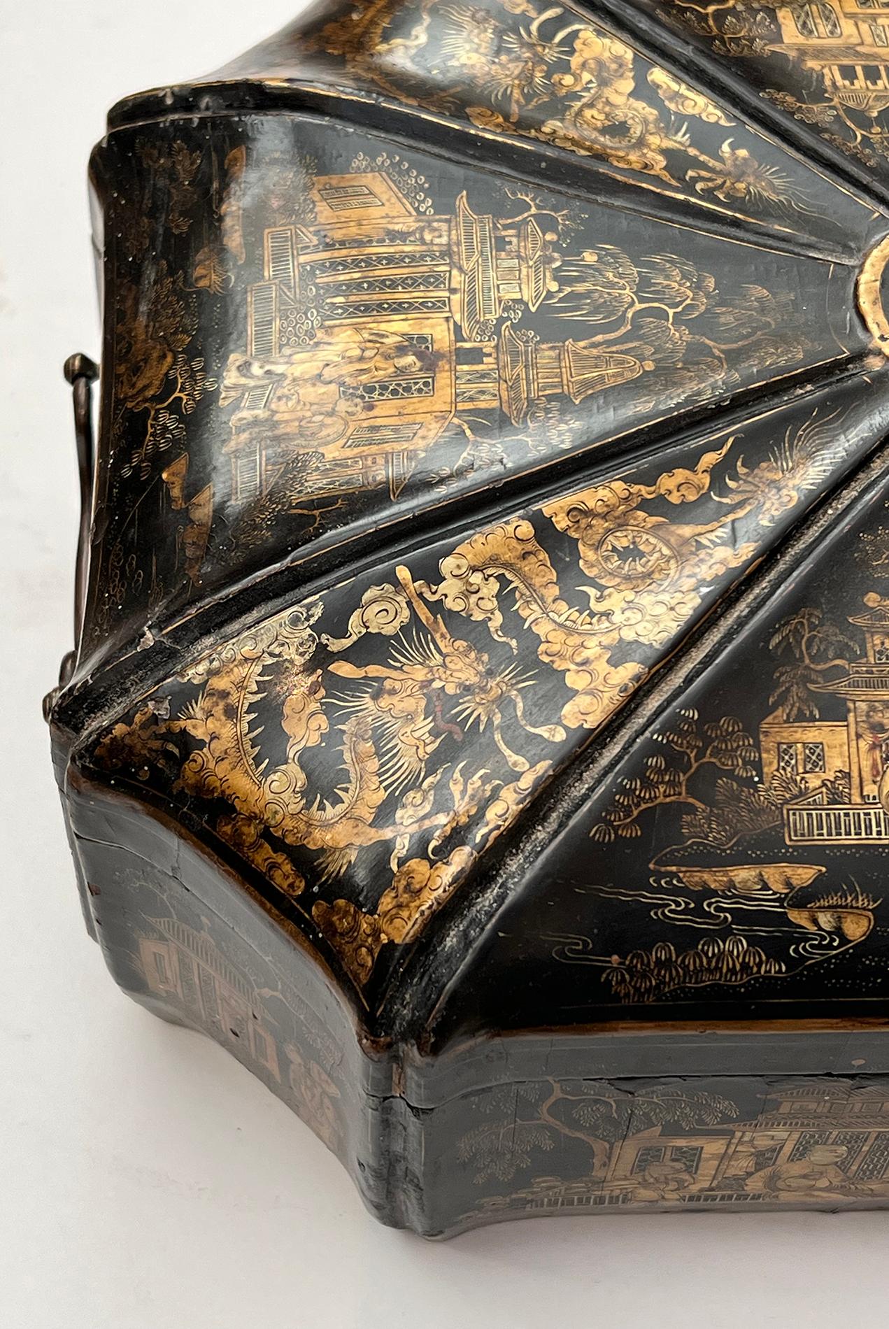 A Shapely 19th Century Chinese Export Black Lacquered Dressing Box For Sale 2