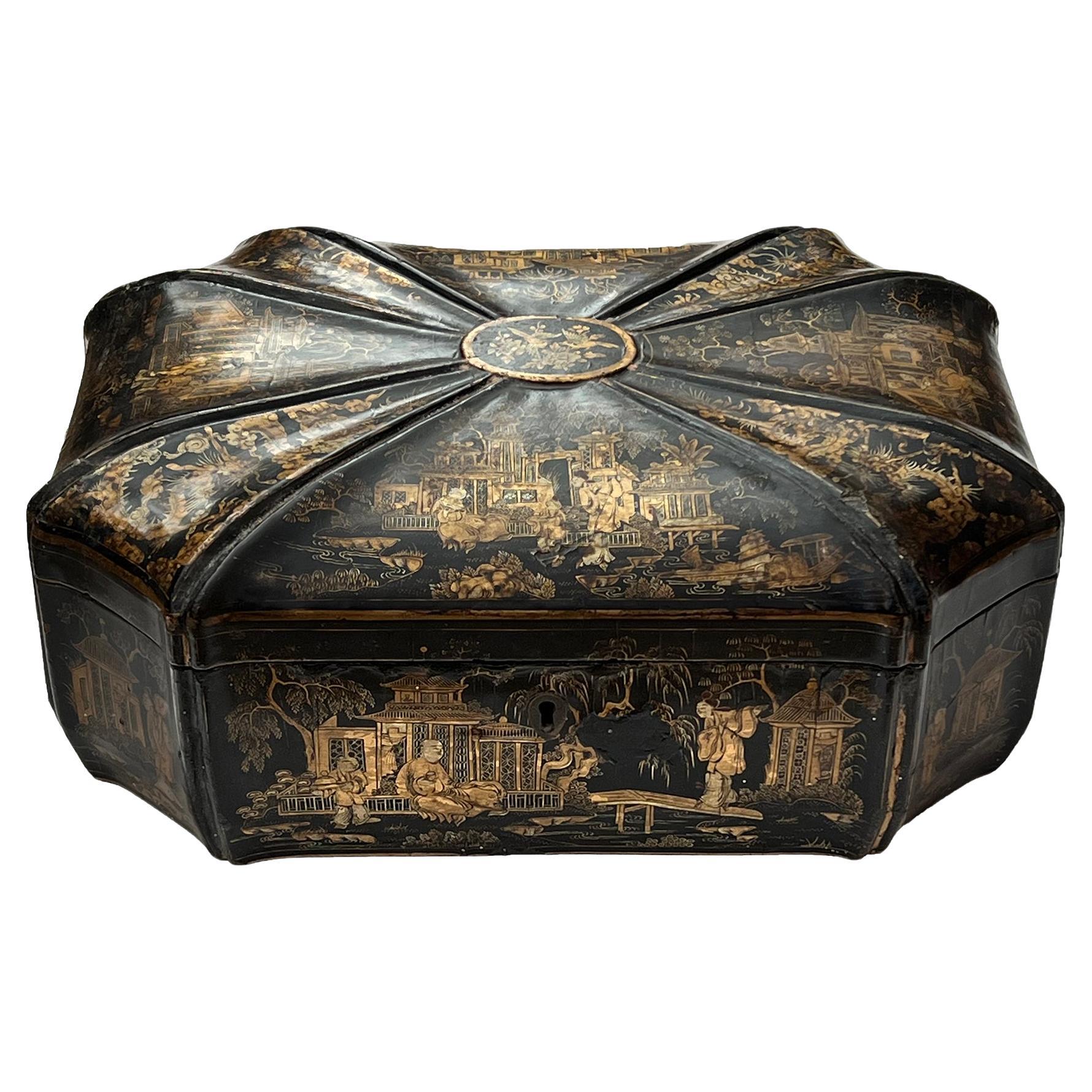 A Shapely 19th Century Chinese Export Black Lacquered Dressing Box For Sale