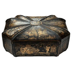 A Shapely 19th Century Chinese Export Black Lacquered Dressing Box