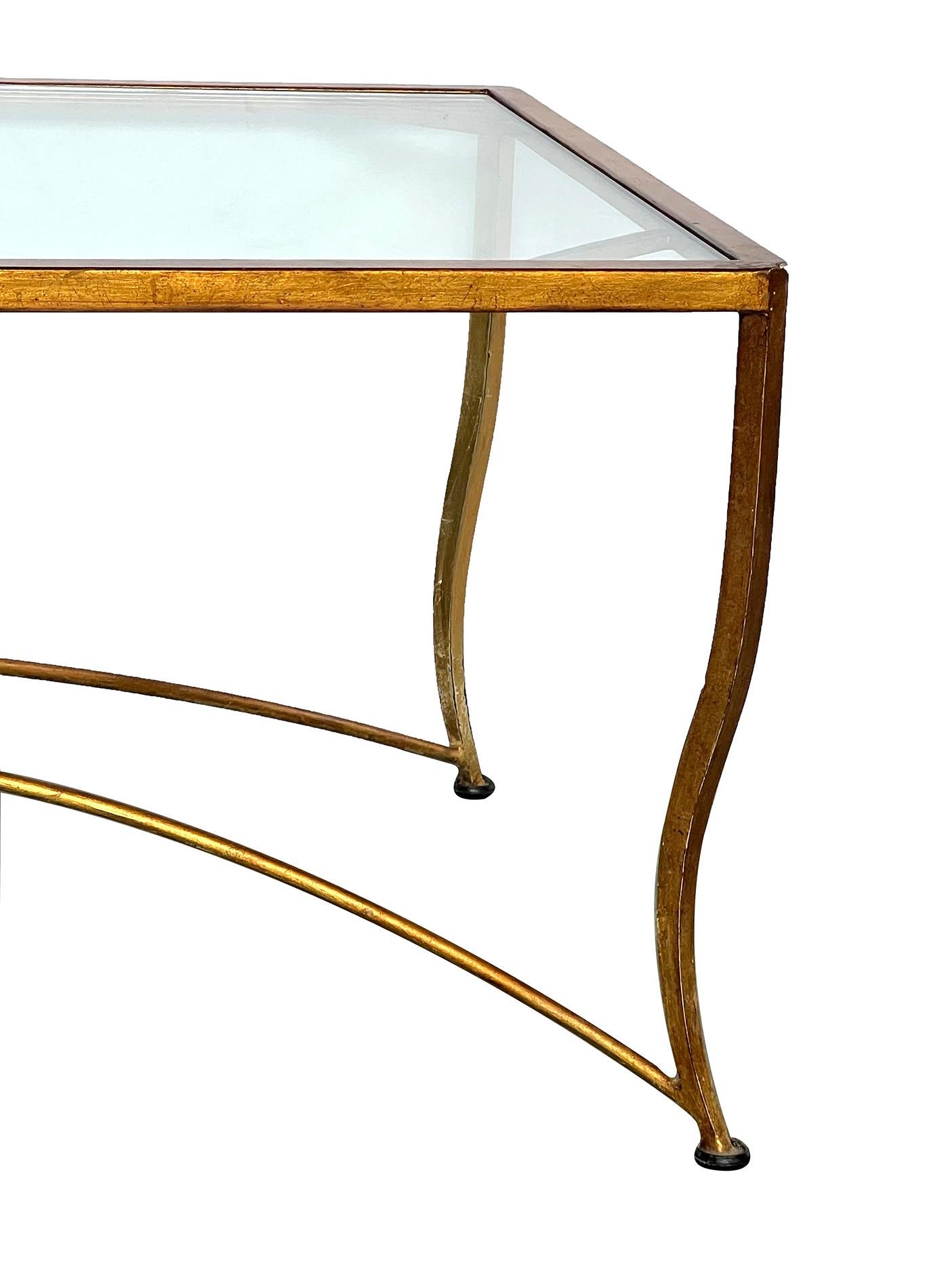 Mid-20th Century A Shapely Italian 1960s Gilt-iron Rectangular Coffee Table with Glass Top For Sale