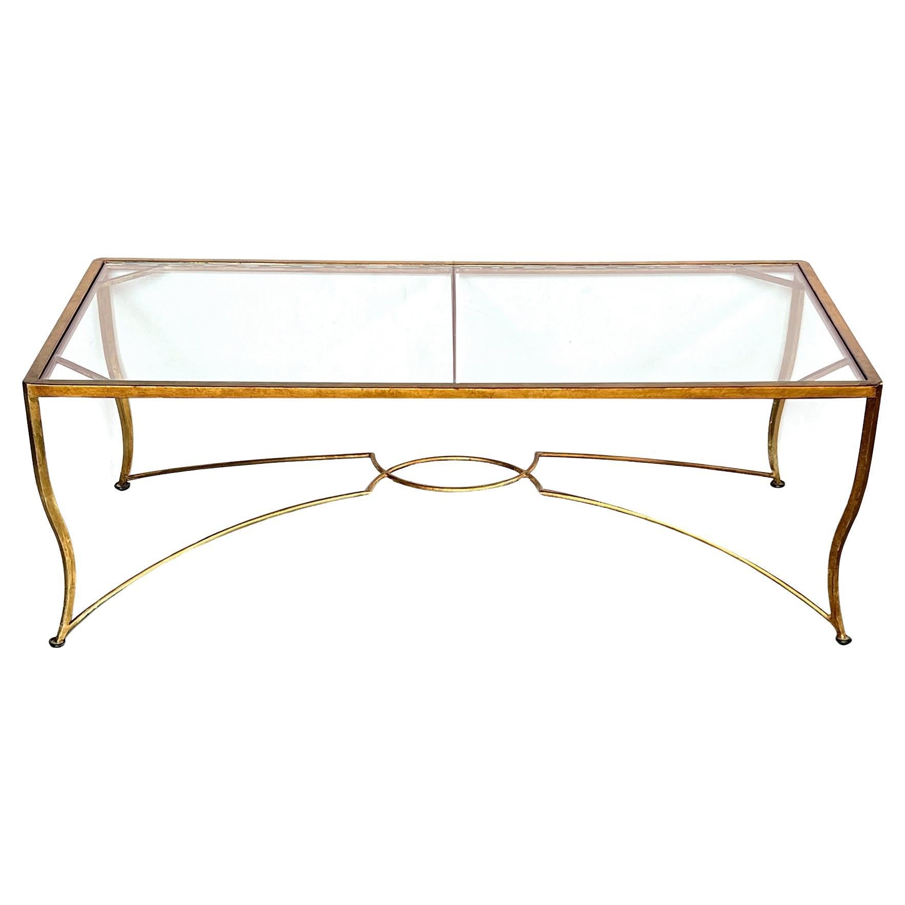 A Shapely Italian 1960s Gilt-iron Rectangular Coffee Table with Glass Top For Sale