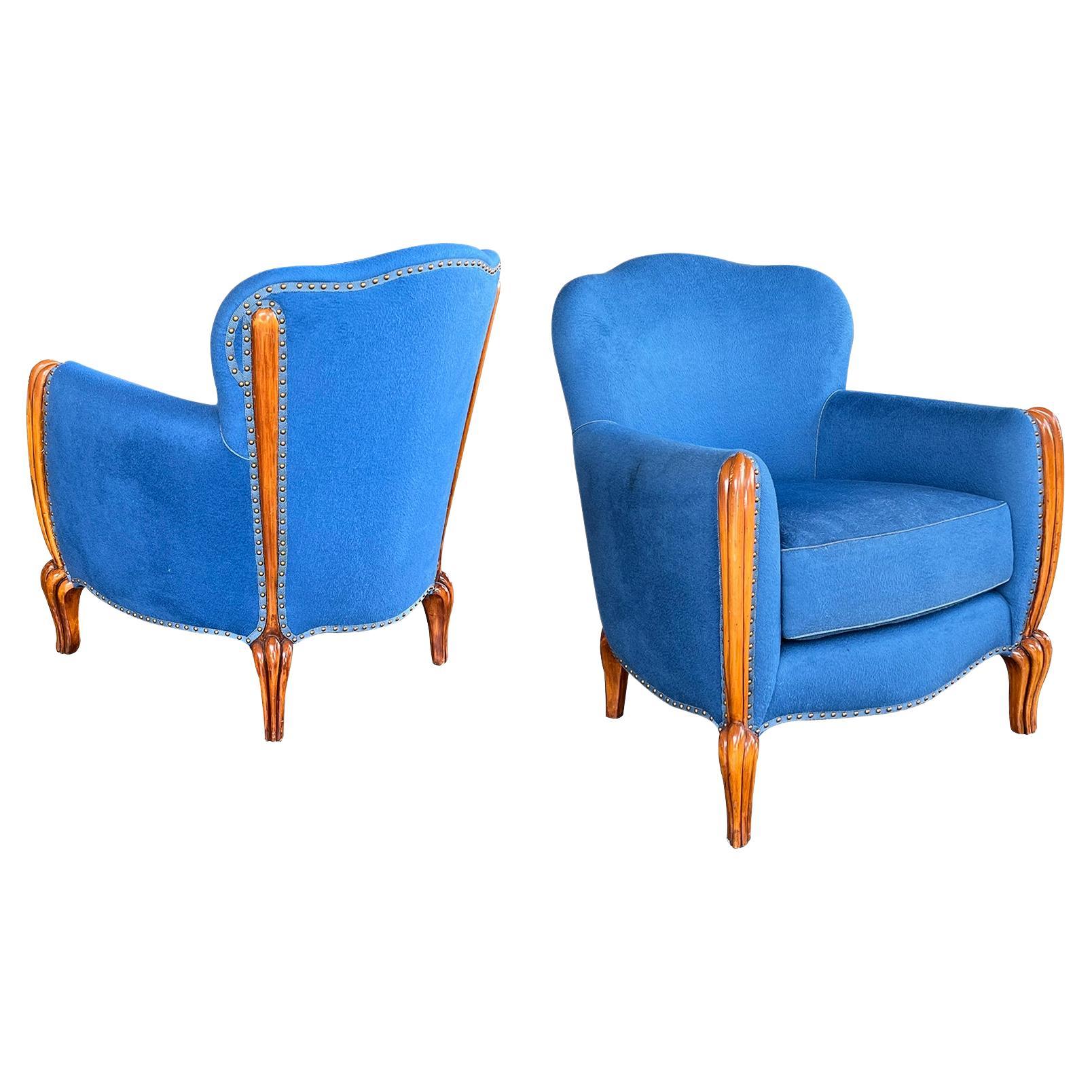 A Shapely Pair of French Art Deco Carved Beechwood Bergeres
