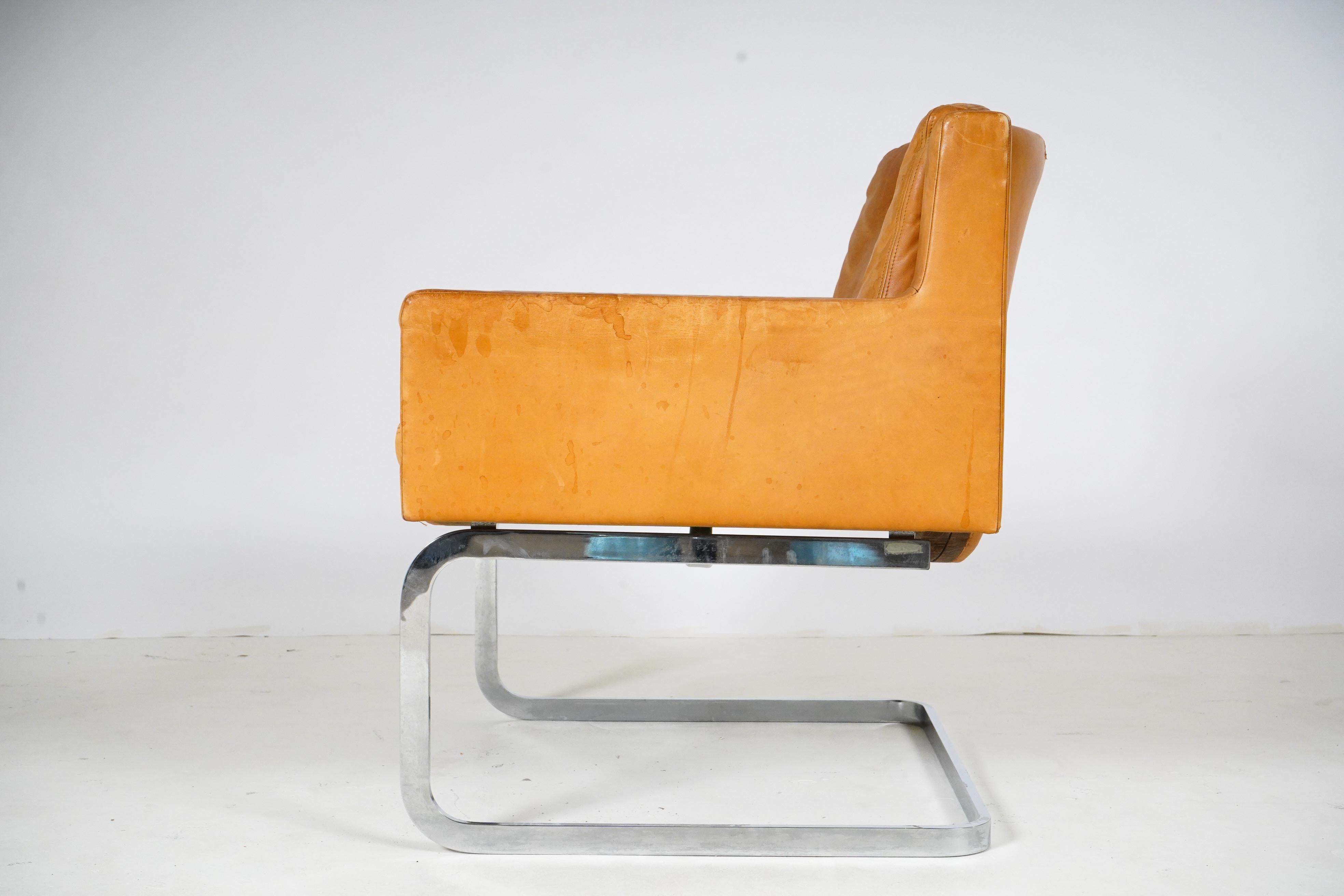 Sheep's Leather Armchair Chrome Legs In Good Condition For Sale In Chicago, IL