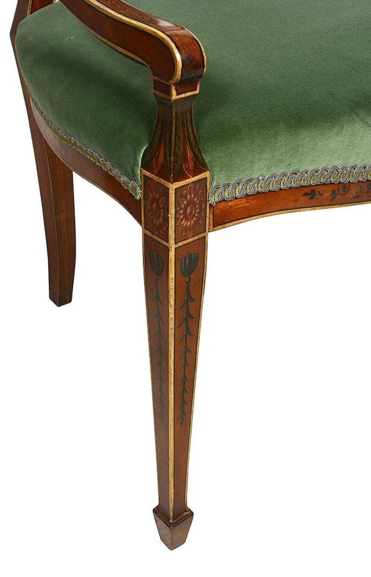 Hand-Painted A Sheraton revival Satinwood, hand painted arm chair, circa 1900 For Sale