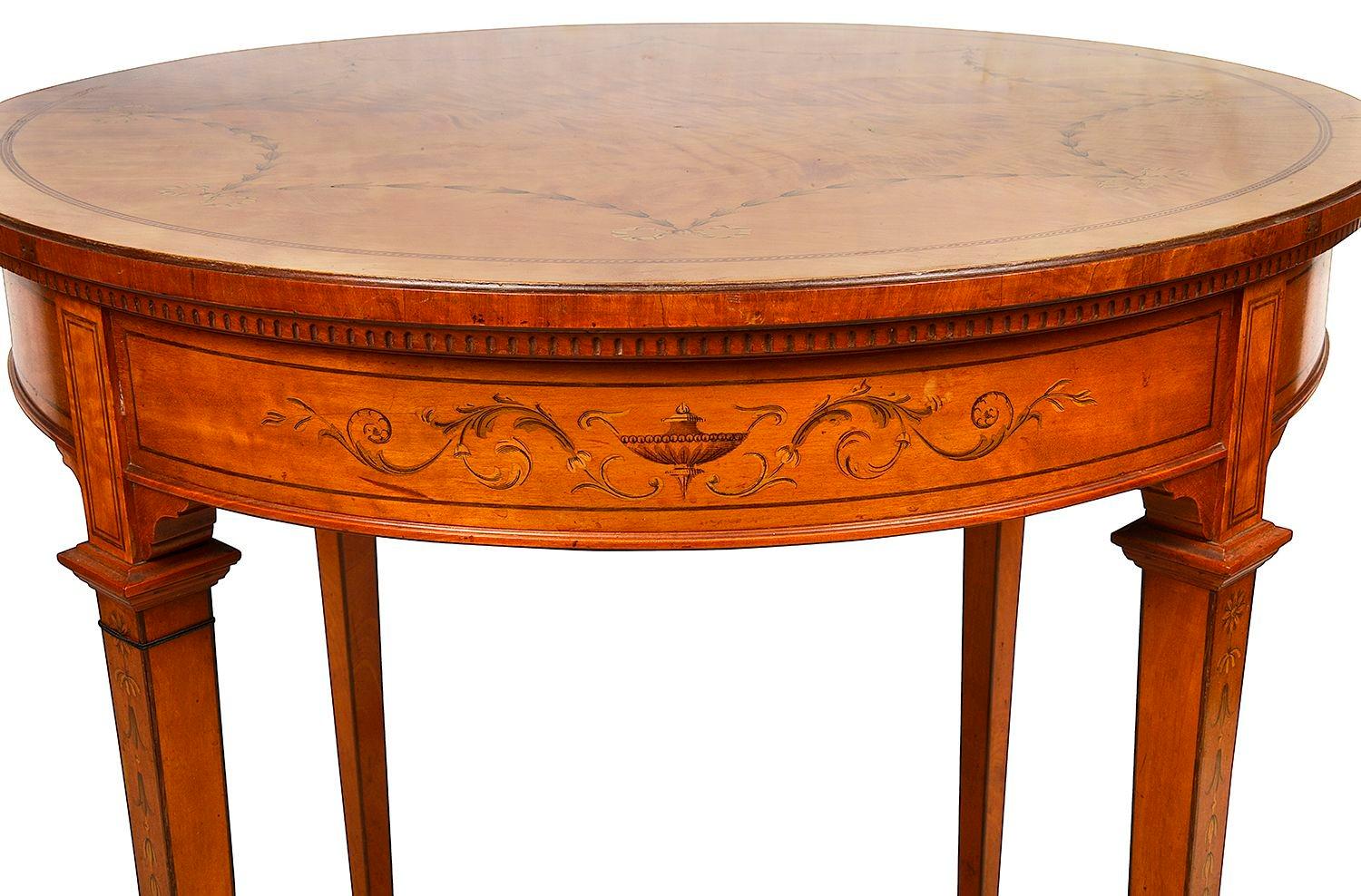 English Sheraton Revival Satinwood Inlaid Side Table, 19th Century For Sale