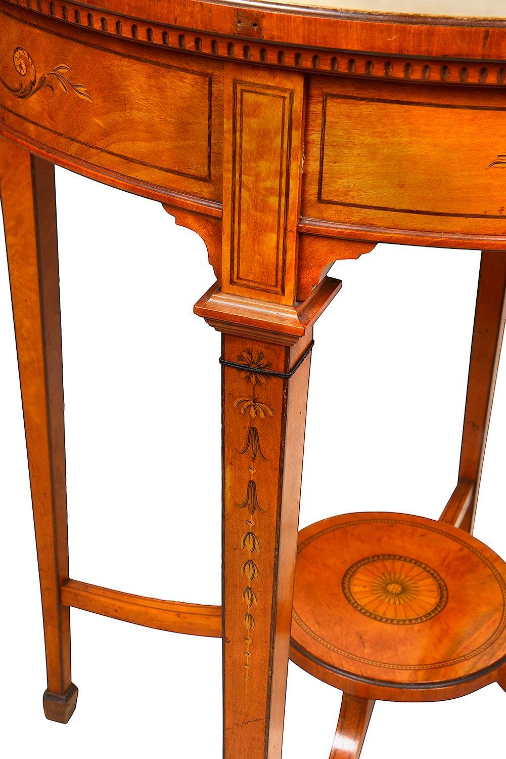Veneer Sheraton Revival Satinwood Inlaid Side Table, 19th Century For Sale