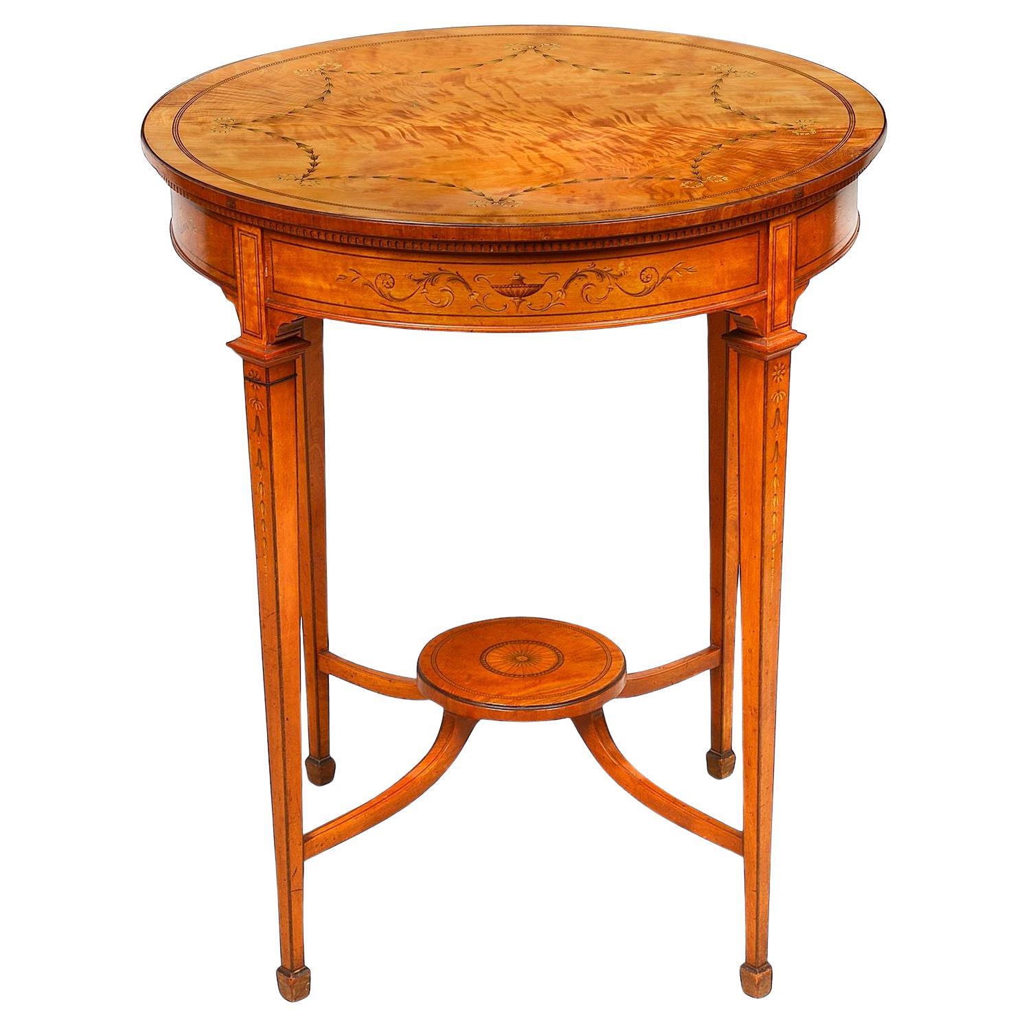 Sheraton Revival Satinwood Inlaid Side Table, 19th Century