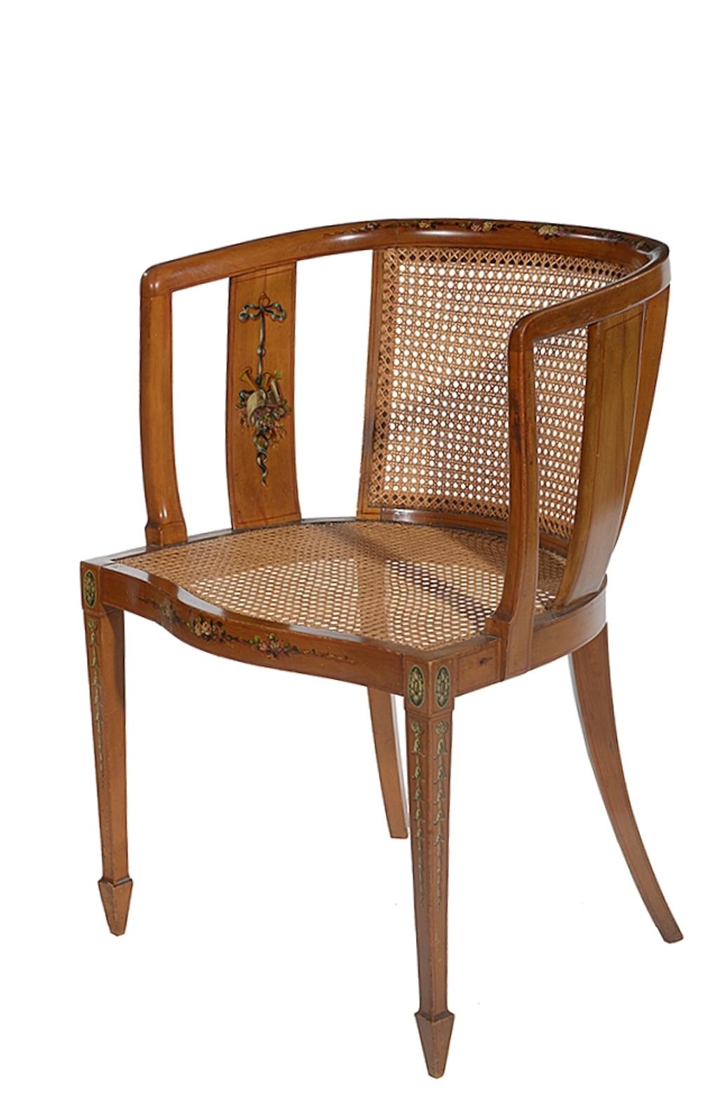 English Sheraton Style Satinwood Chair with Painted Decoration For Sale