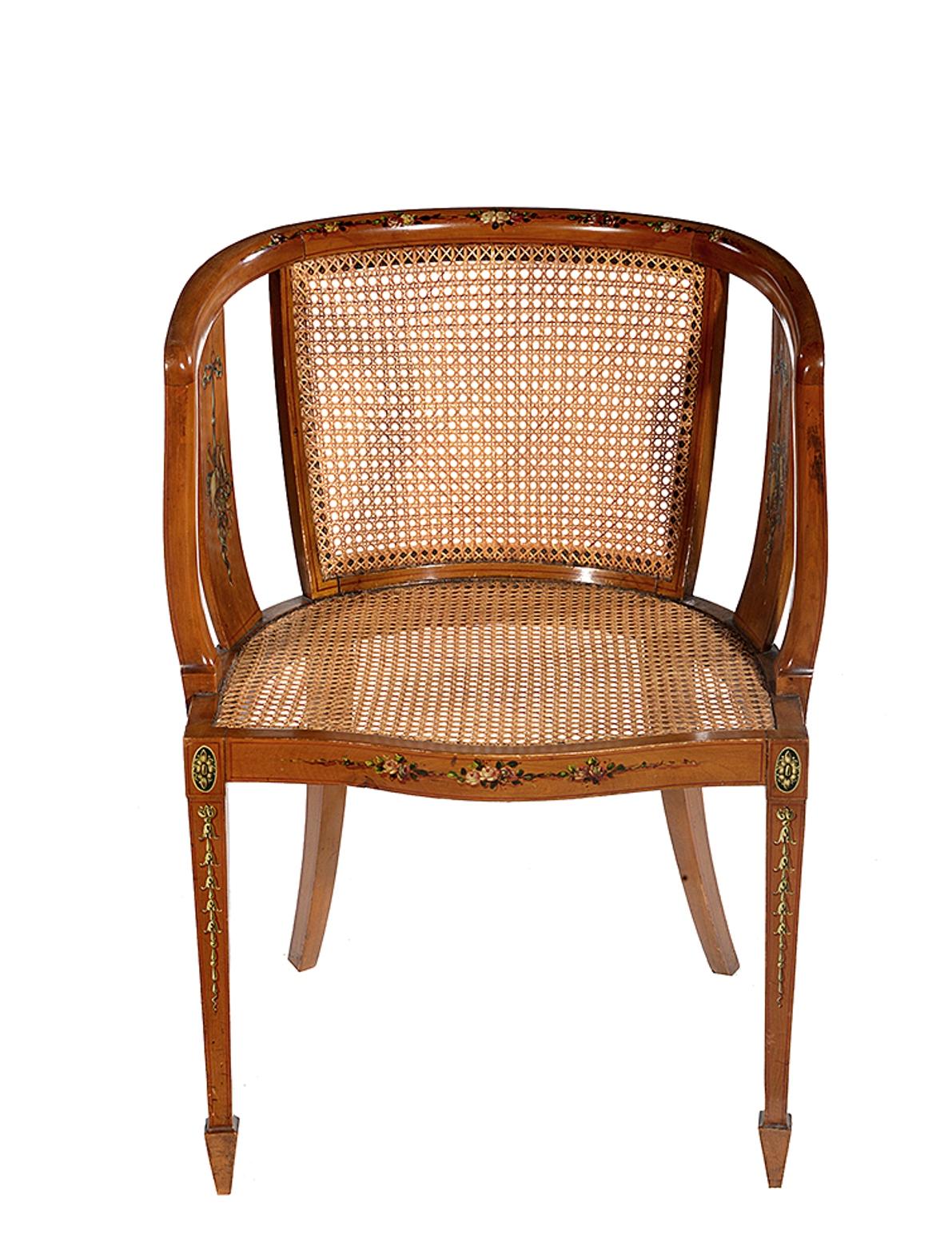 Sheraton Style Satinwood Chair with Painted Decoration In Good Condition For Sale In Hemel Hempstead, Hertfordshire