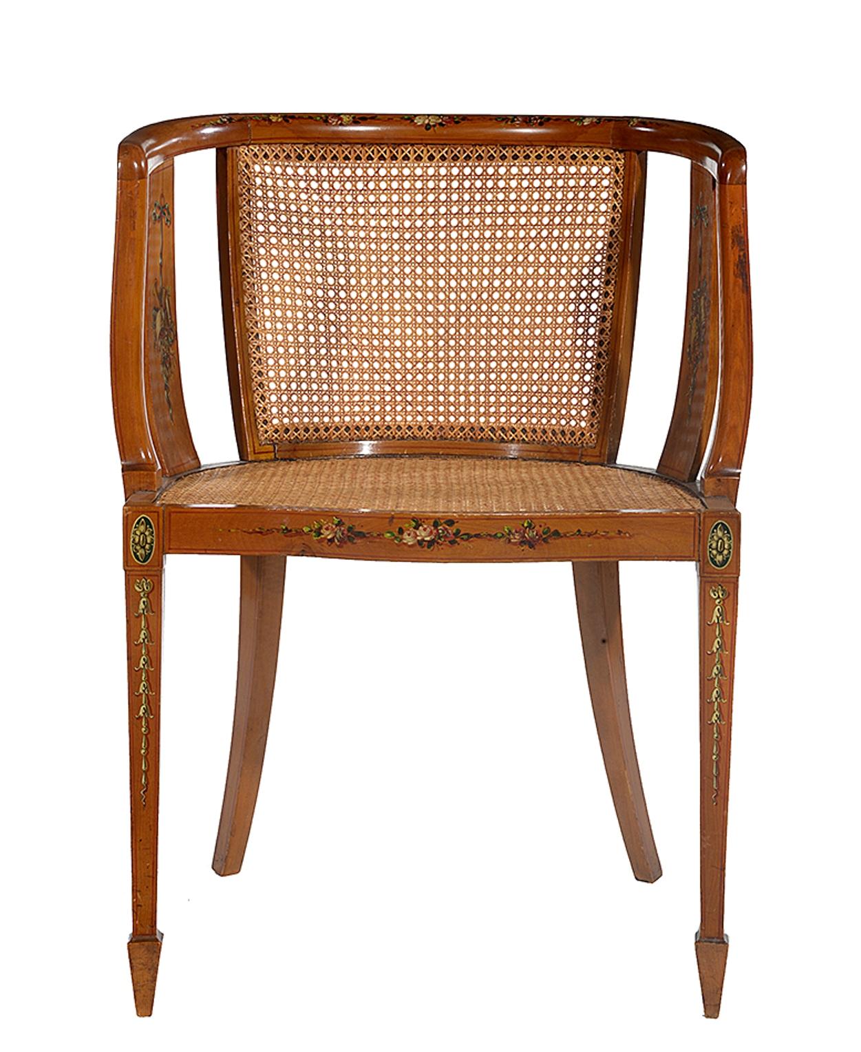 20th Century Sheraton Style Satinwood Chair with Painted Decoration For Sale