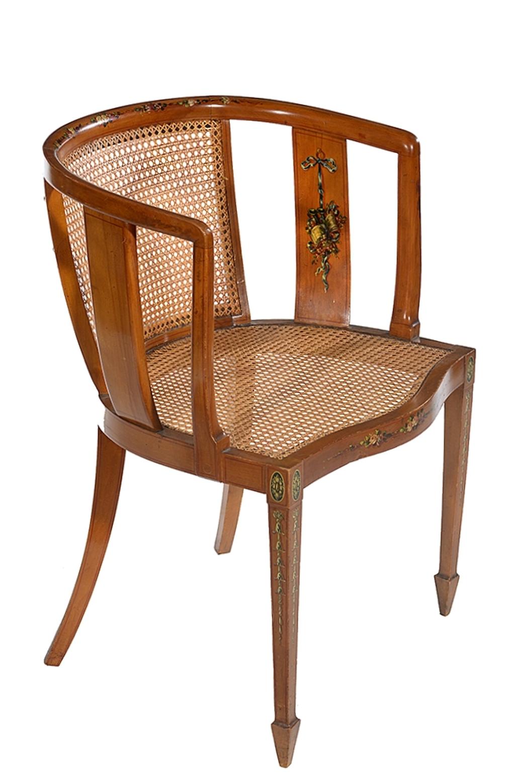 Sheraton Style Satinwood Chair with Painted Decoration For Sale 1