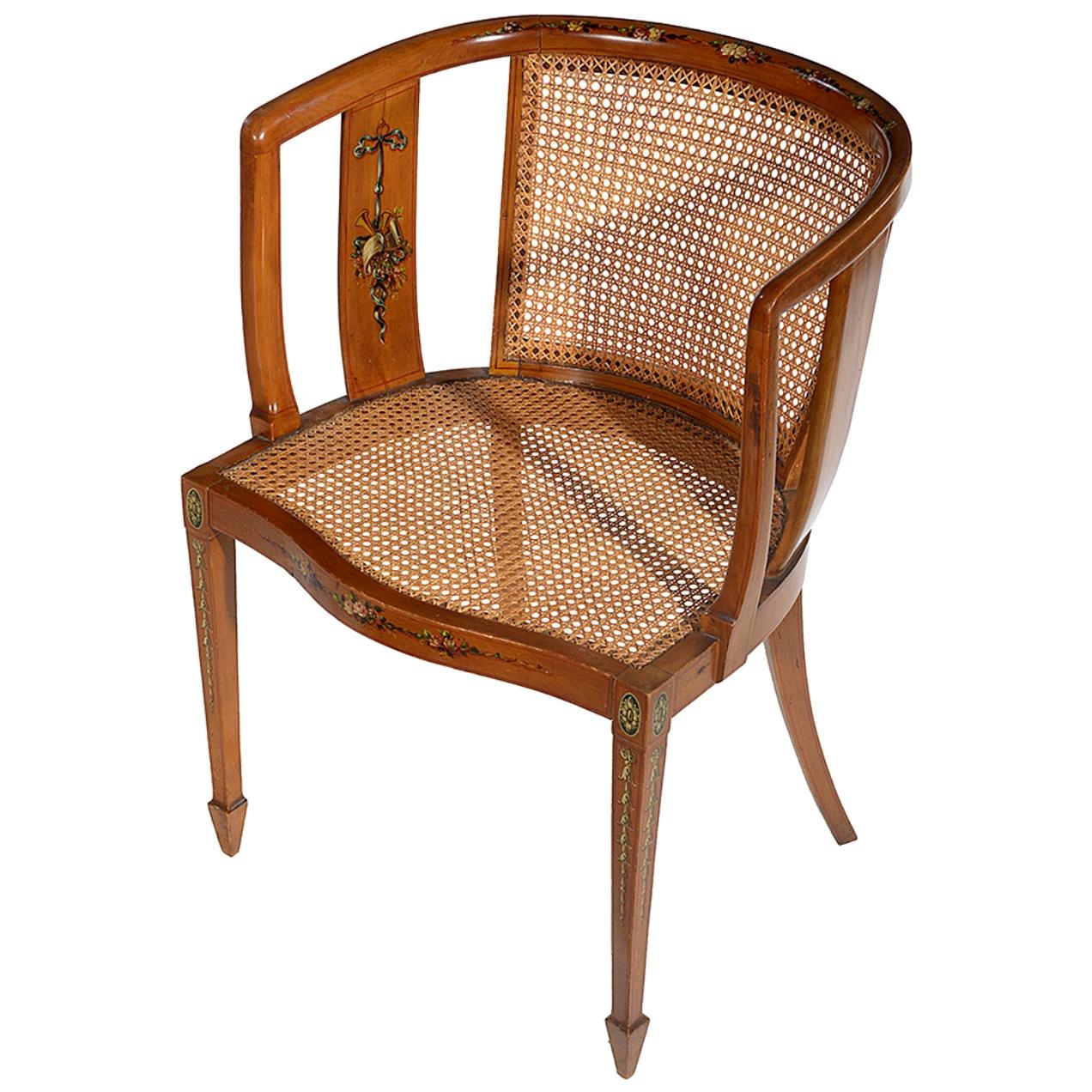 Sheraton Style Satinwood Chair with Painted Decoration For Sale