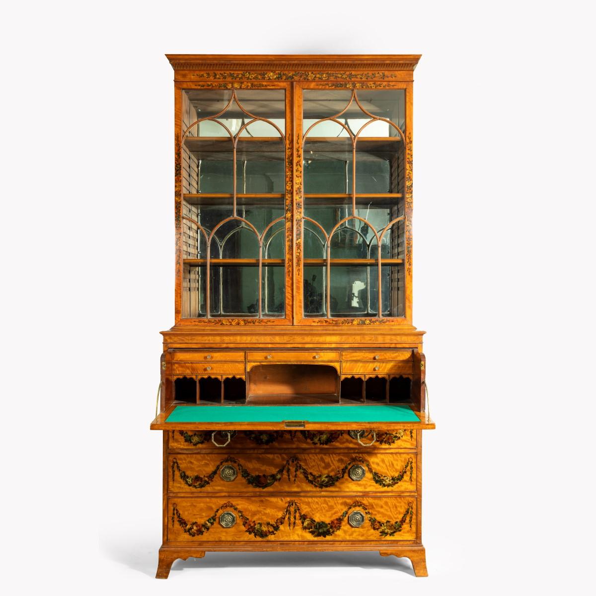 A Sheraton period West Indian satinwood secretaire bookcase For Sale 3