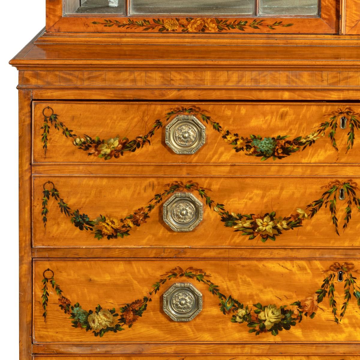 English A Sheraton period West Indian satinwood secretaire bookcase For Sale