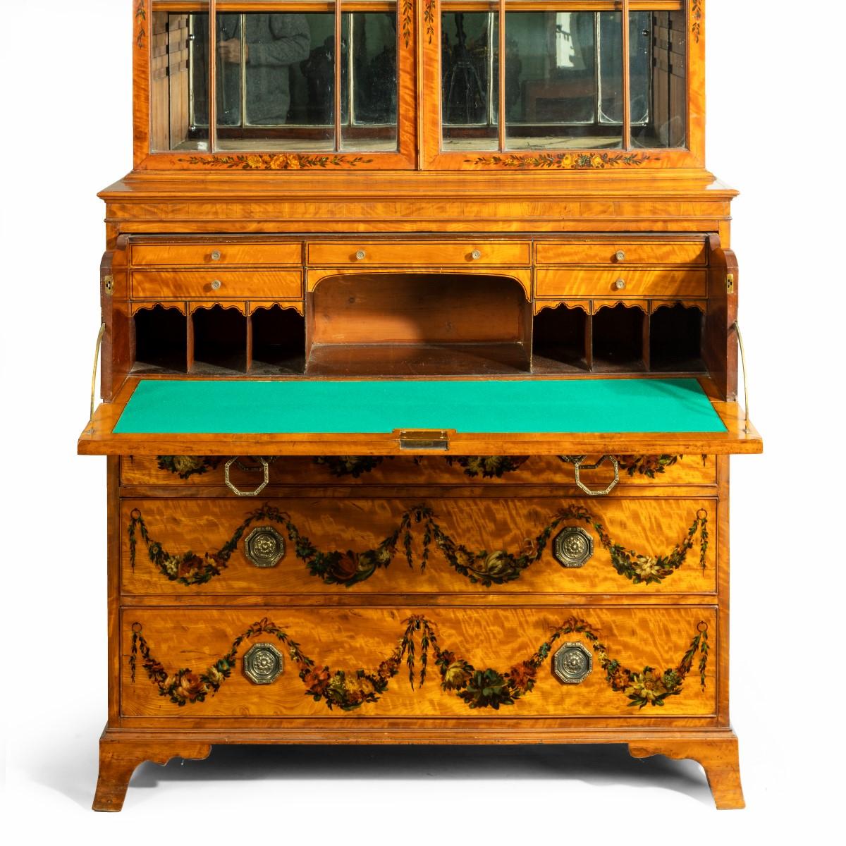 A Sheraton period West Indian satinwood secretaire bookcase For Sale 2