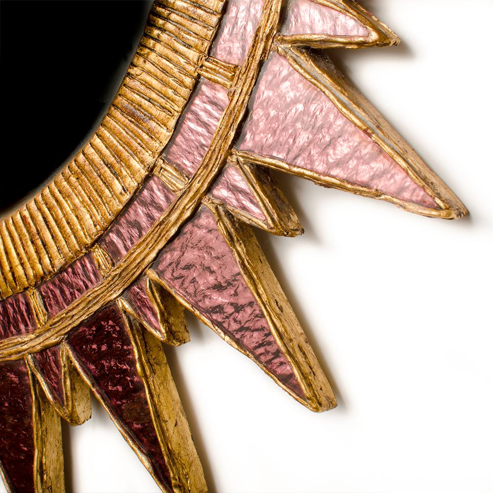 Shimmery Pink Colored Glass Mirror in the Manner of Line Vautrin 1