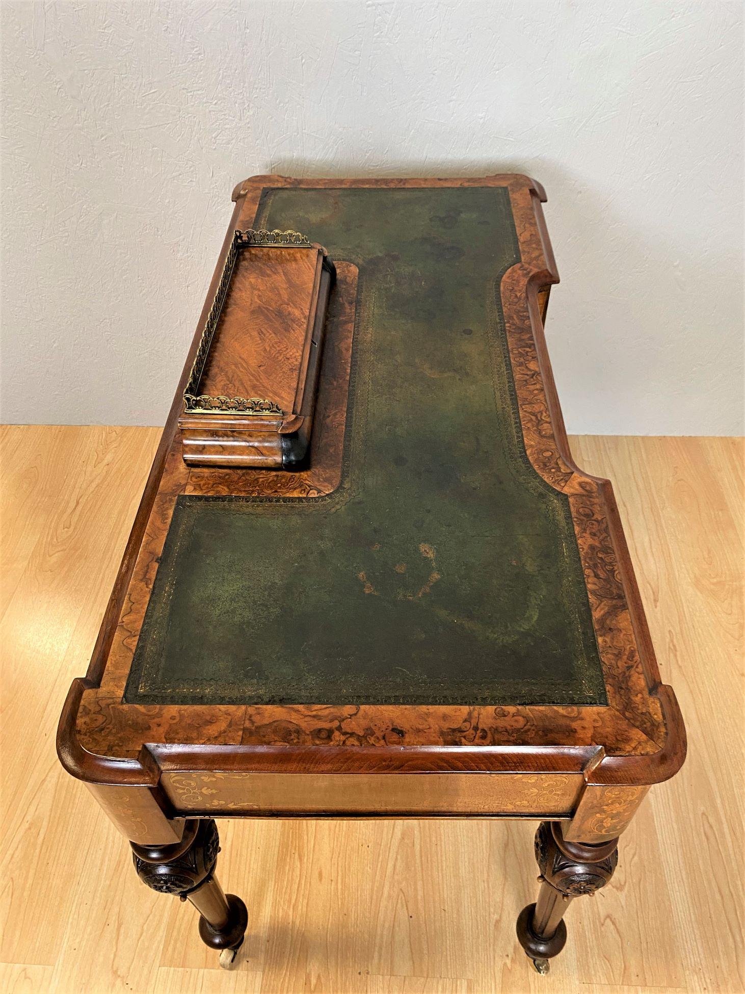 Shoolbred Labeled Victorian Walnut Writing Table with a Green Leather Top For Sale 8