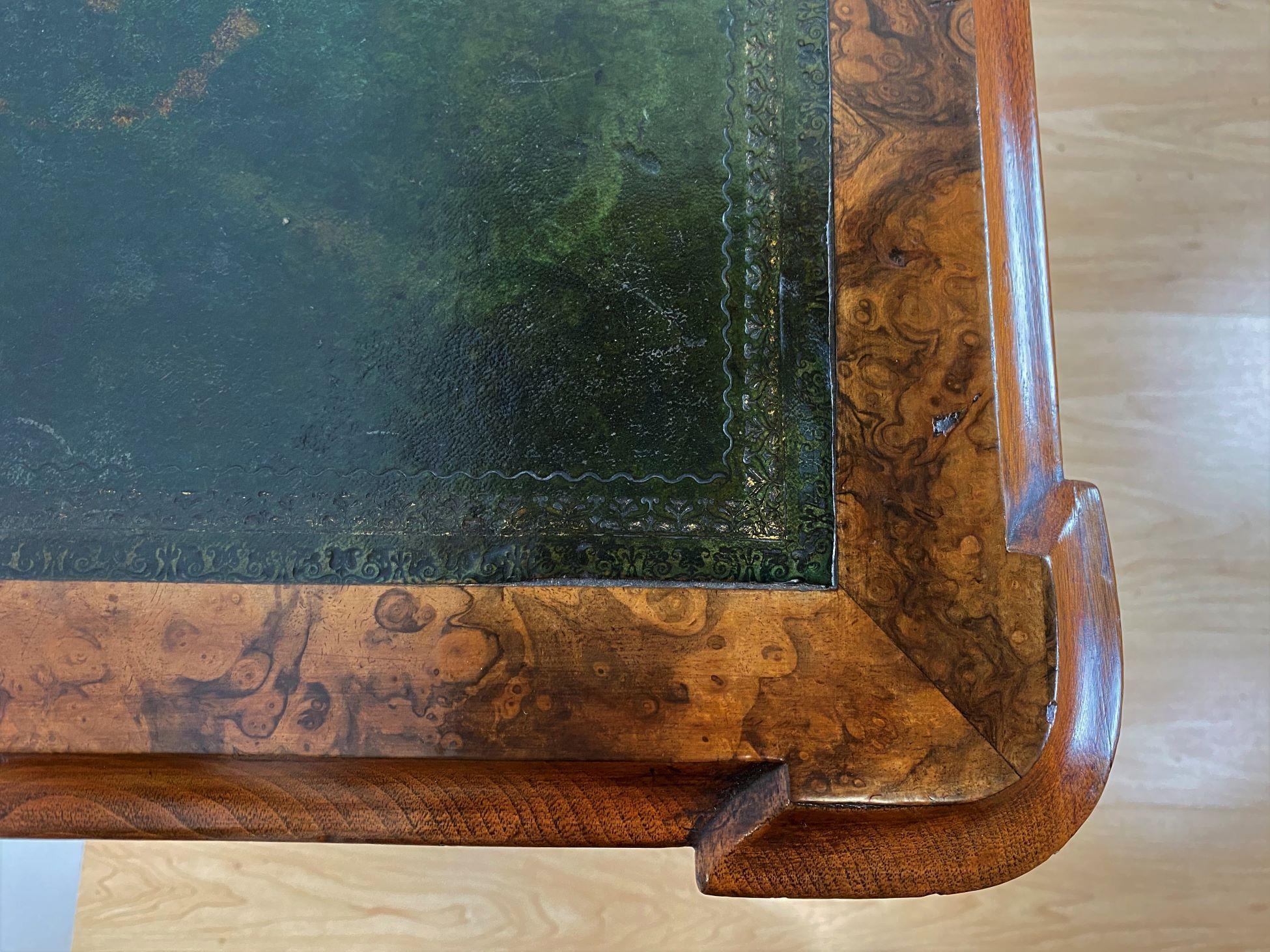 Shoolbred Labeled Victorian Walnut Writing Table with a Green Leather Top For Sale 2
