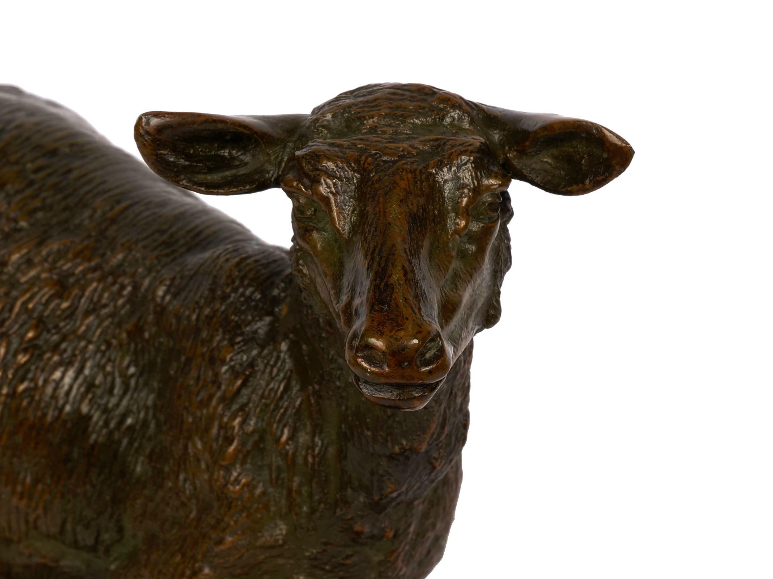 “A Shorn Lamb” French Antique Bronze Sculpture by Pierre-Albert Laplanche 9