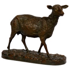 “A Shorn Lamb” French Antique Bronze Sculpture by Pierre-Albert Laplanche