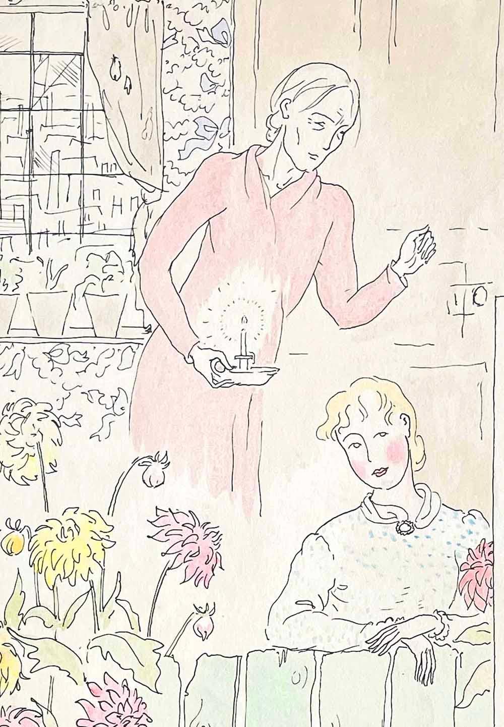 Remarkable both esthetically and historically, this delicate and atmospheric watercolor and ink painting by Stephen Tennant illustrates a short poem by his lover, Siegfried Sassoon, entitled 
