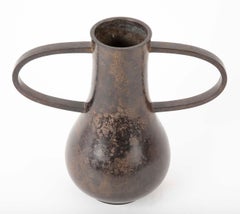 Showa Period Japanese Bronze Ikebana Vase with Chocolate Patina
