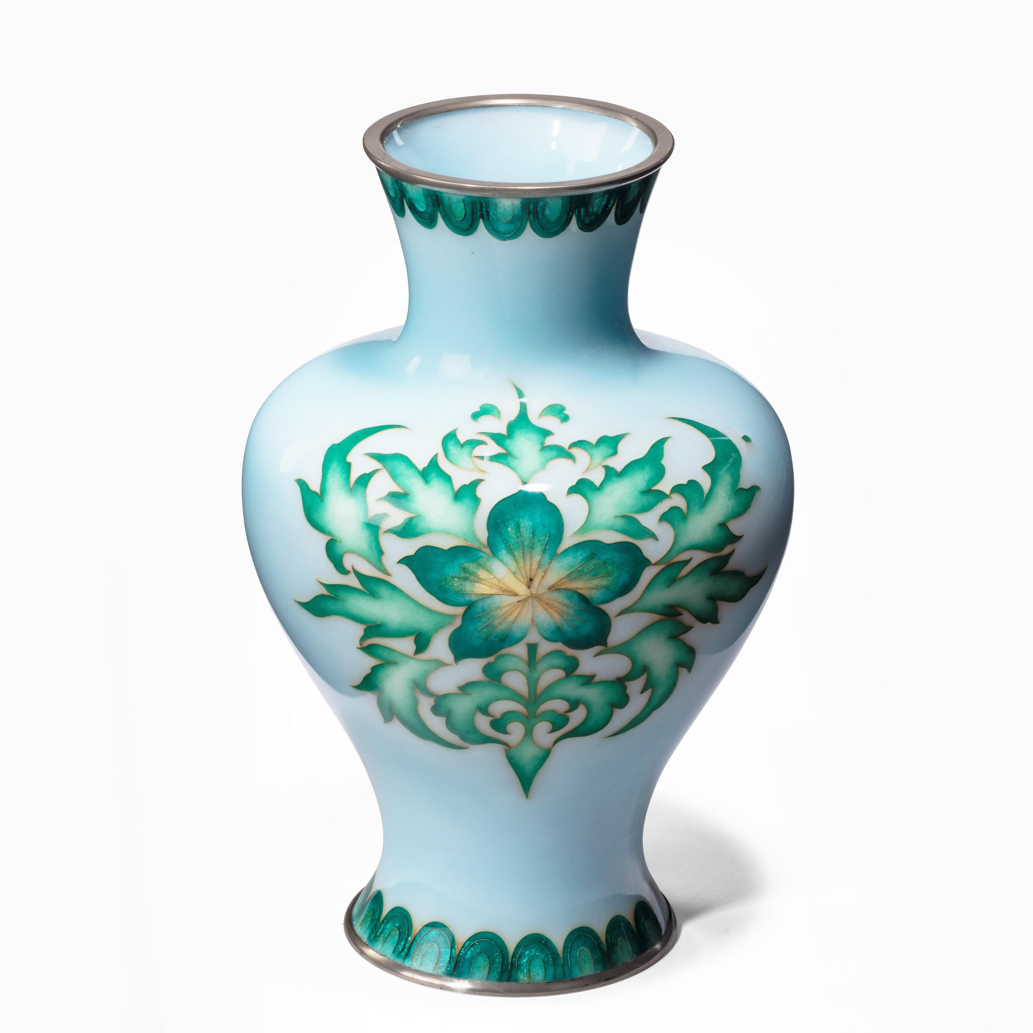 Japanese Showa Period Pale Blue Cloisonné Vase by Tamura