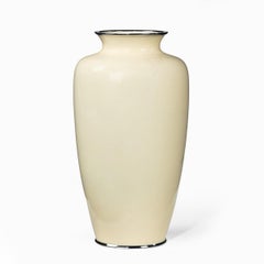 Showa Period Tall Cream Ground Cloisonne Vase