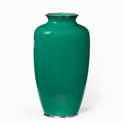 Showa Period Tall Deep Green Ground Cloisonne Vase