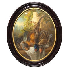 A Signed 19th Century French Oval Hunt Trophy Still Life, Pastel on Canvas