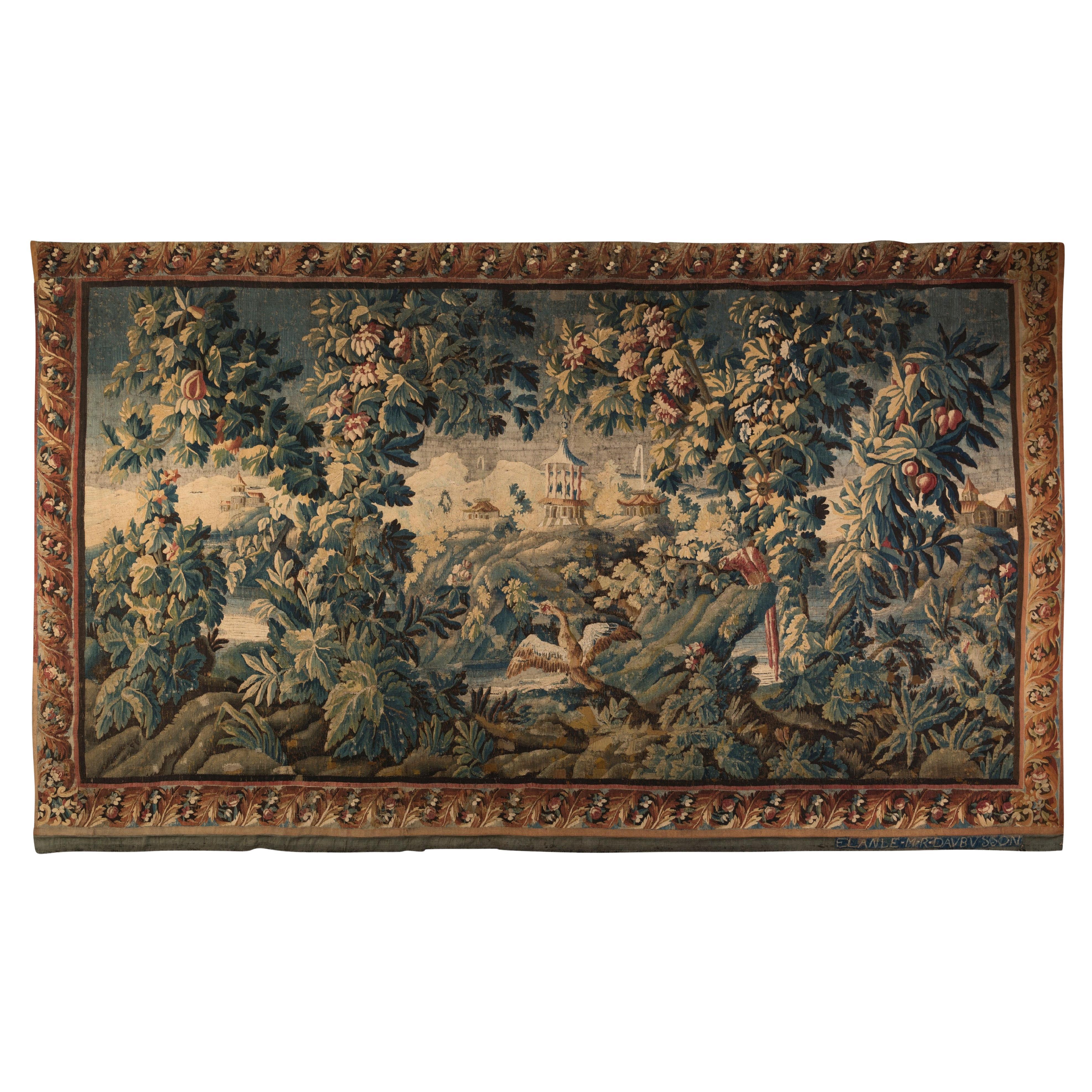 Tapisserie en verdure d'Aubusson signée, fin du 17e - début du 18e siècle en vente