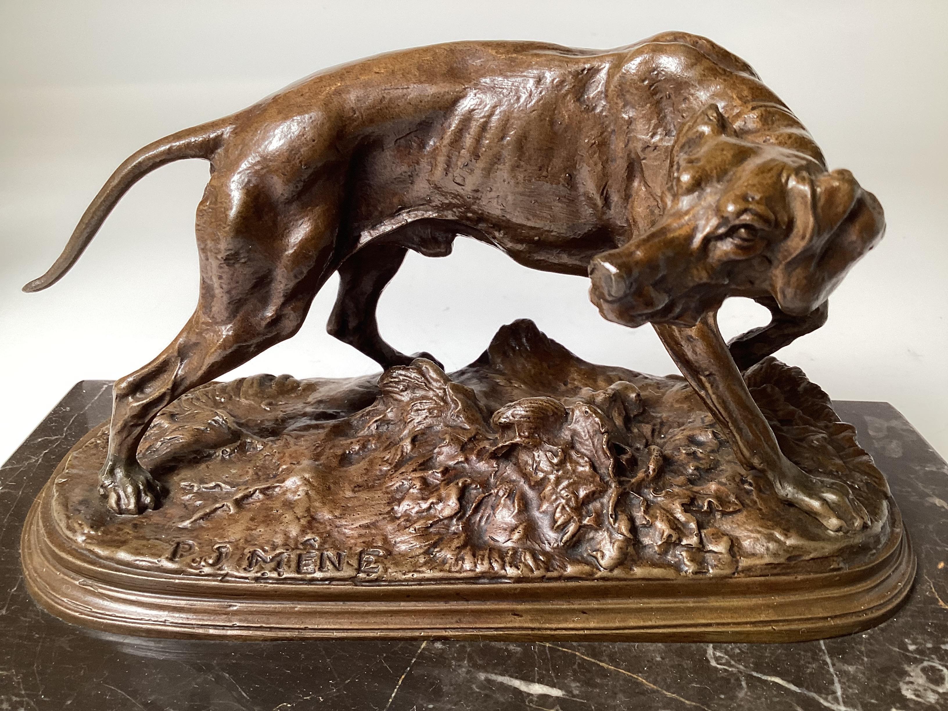 Bronzo firmato di un cane pointer dopo Pierre-Jules Mene in vendita 2