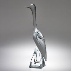 A Signed Daum Glass Egret Sculpture c2004