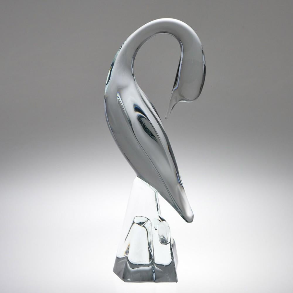 Contemporary A Signed Daum Glass Egret Sculpture