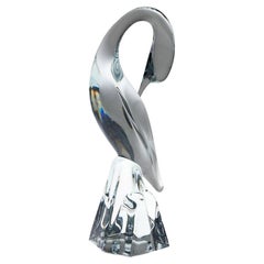 A Signed Daum Glass Egret Sculpture