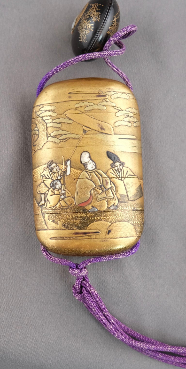 Signed Japanese Inro with a Signed Round Lacquer Netsuke For Sale at ...