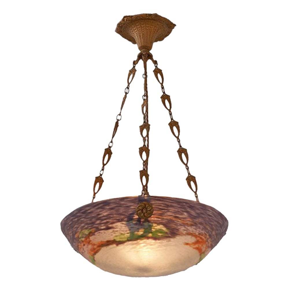 Plafonnier en verre signé Jean Noverdy, datant d'environ 1925 en vente