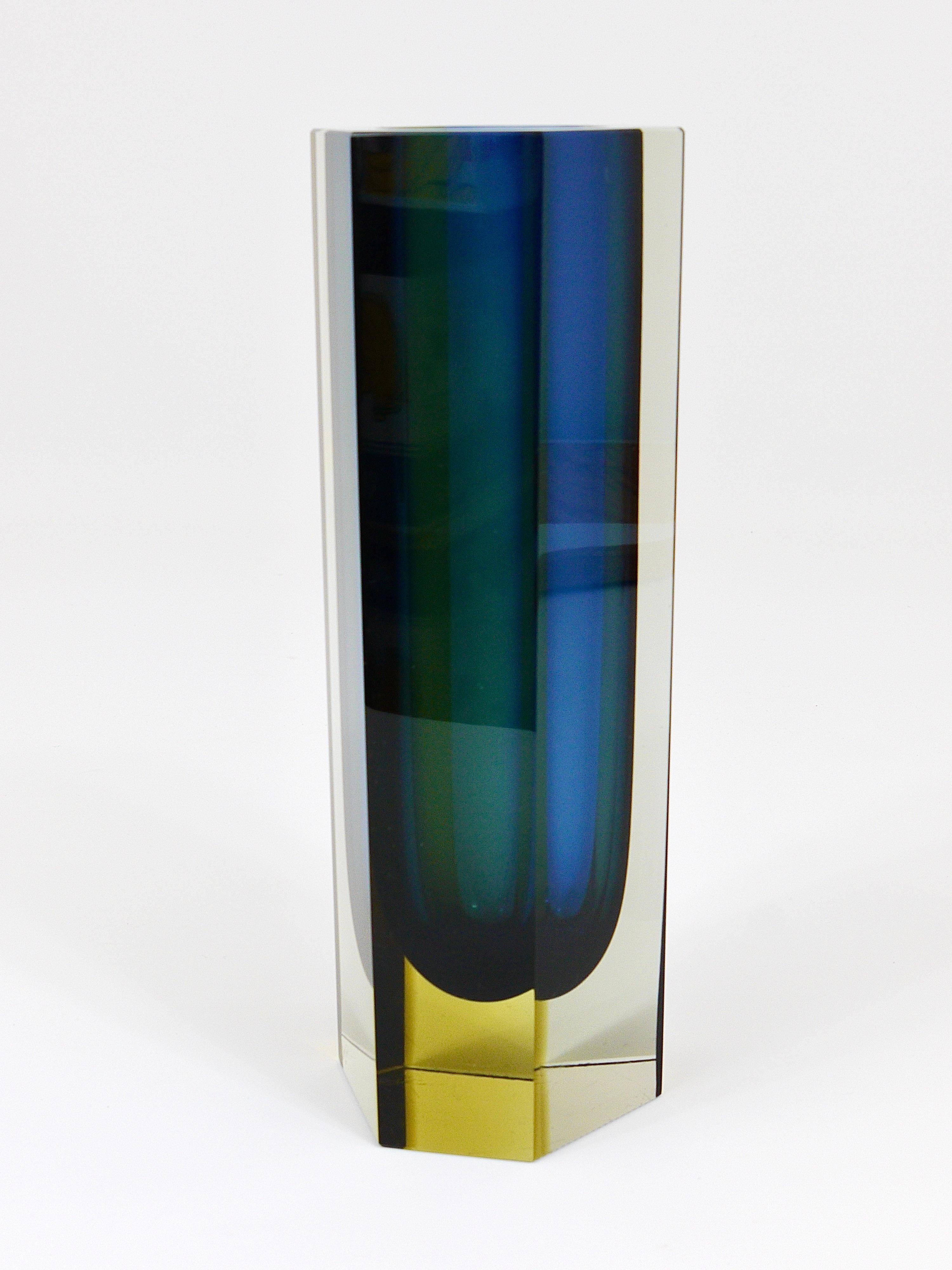 Mid-Century Modern A Signed Kaj Franck Prisma Block Glass Vase, Nuutajärvi Notsjö, Finland, 1960s