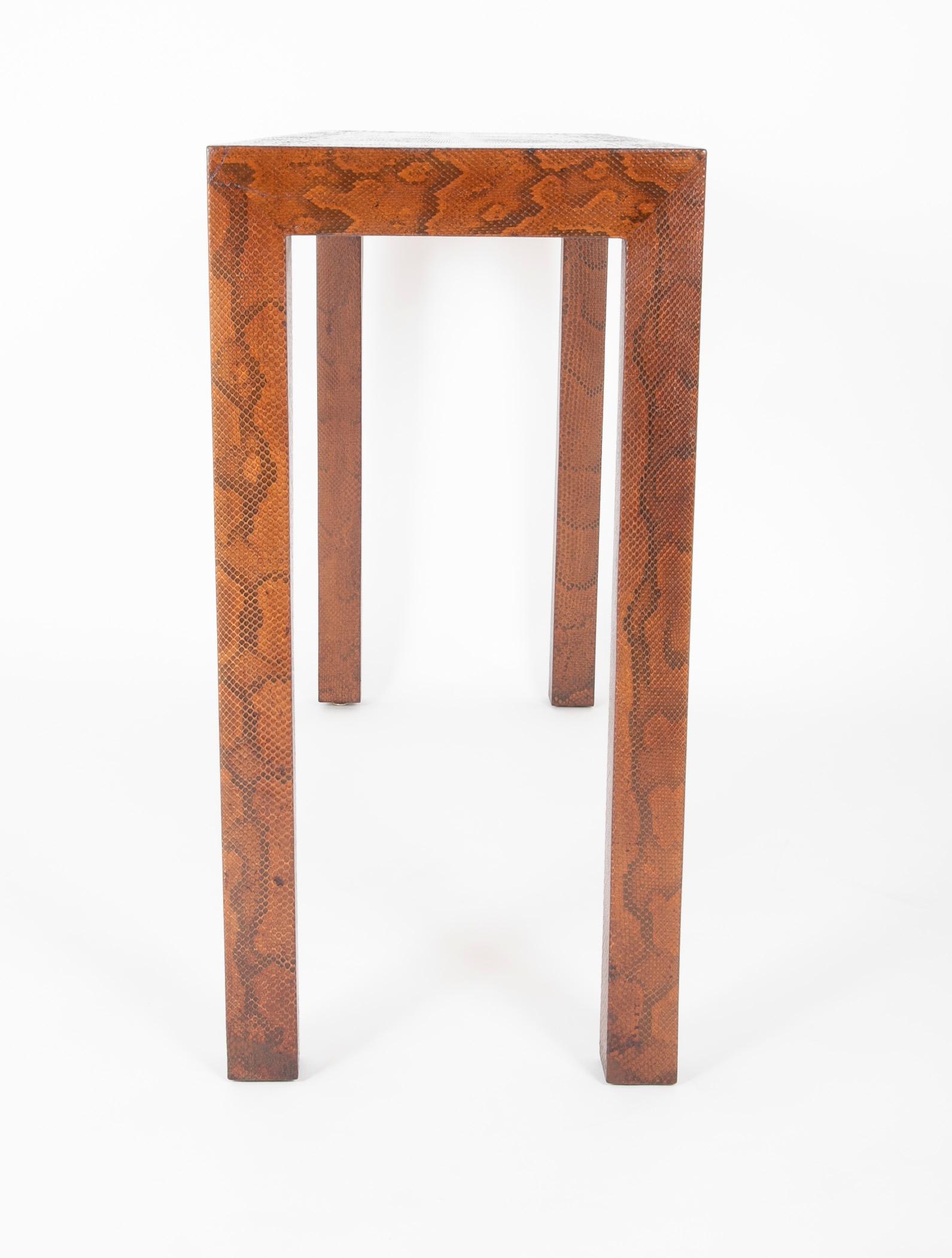 Signed Karl Springer Python Skin Parsons Table In Good Condition For Sale In Stamford, CT
