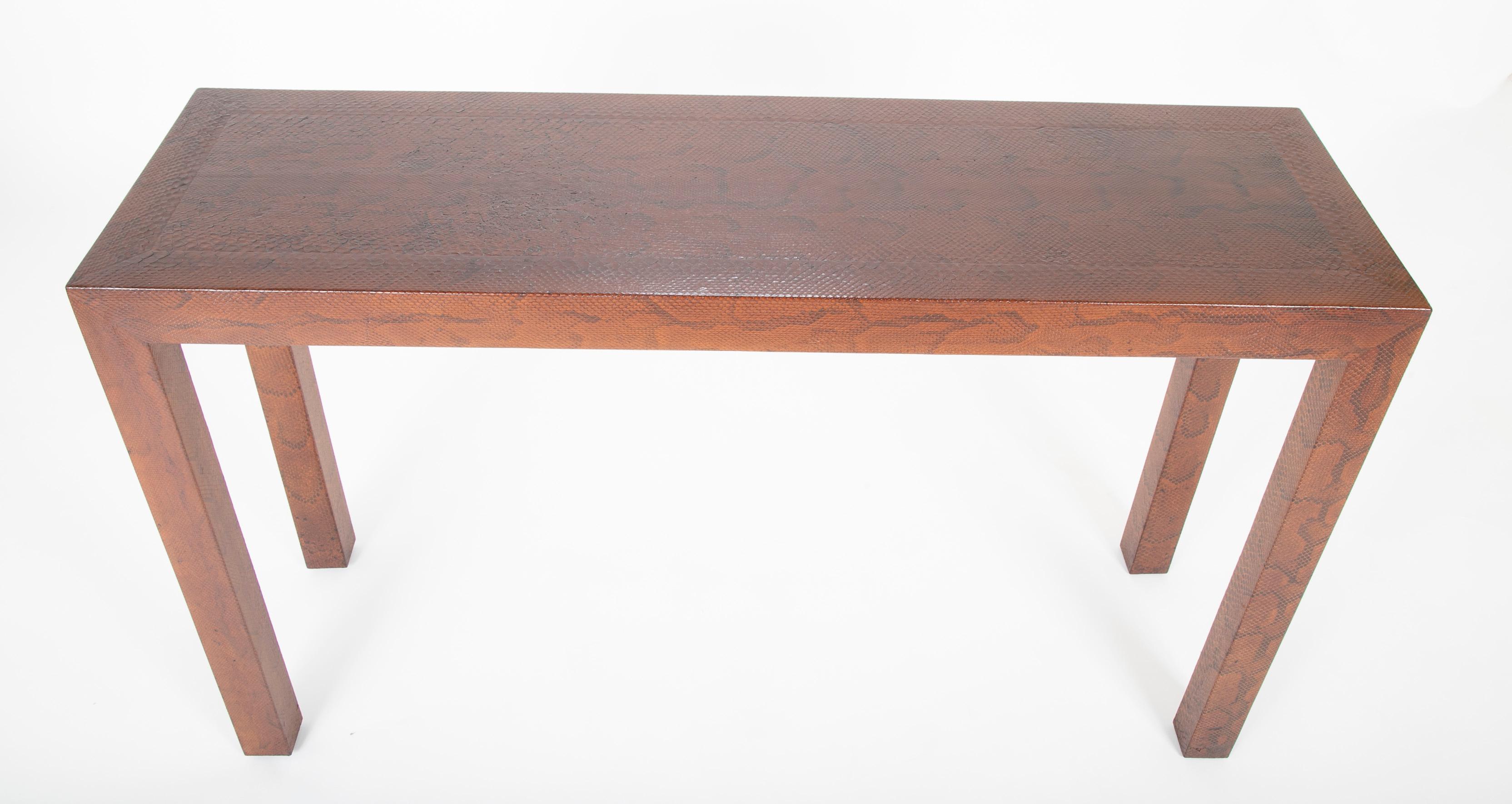 Signed Karl Springer Python Skin Parsons Table For Sale at 1stDibs